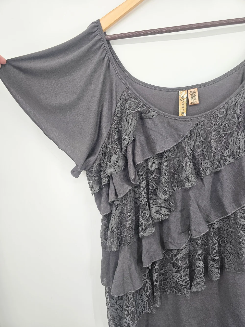 Eyeshadow Plus Size Gray Lace Ruffle Blouse Boho Romantic Fairy Grunge 2X